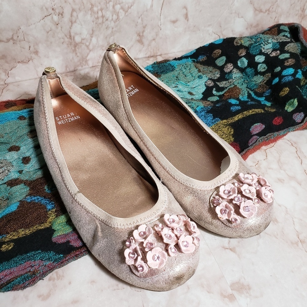 Stuart Weitzman pink iridescent loafes ballerina flats size 4